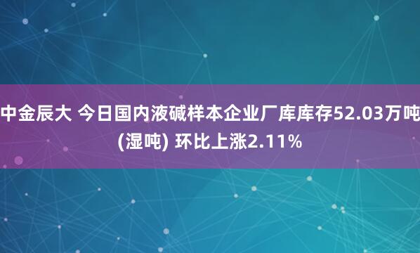 中金辰大 今日国内液碱样本企业厂库库存52.03万吨(湿吨) 环比上涨2.11%
