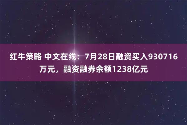 红牛策略 中文在线：7月28日融资买入930716万元，融资融券余额1238亿元